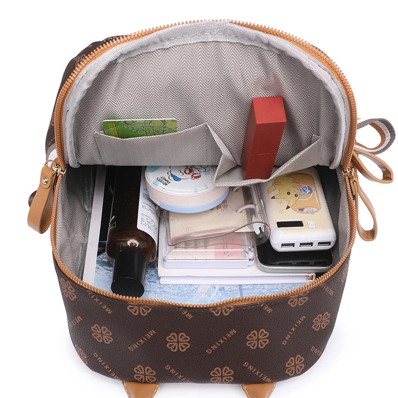 Fashion Retro Girl School Bag Large Capacity High Quality Soft Leather Women's Backpack Trendy Printed Female Shoulder Bags Sac