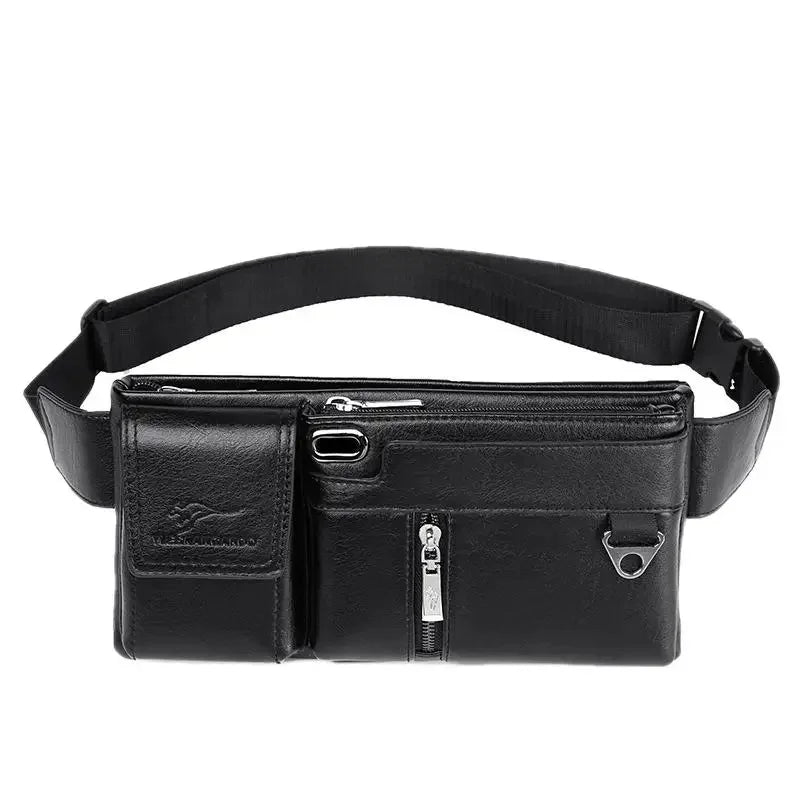 Fashion Soft Leather Men's Chest Multifunction Crossbody Sports Pack Travel Shoulder Male Phone Waist Bag