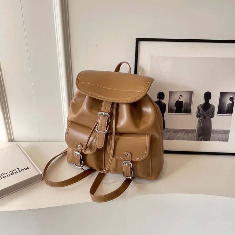 Fashion Solid Design Large Capacity Backpacks for School Teenagers Girls High-quality Leather Waterproof Backpack Travel Bagpack