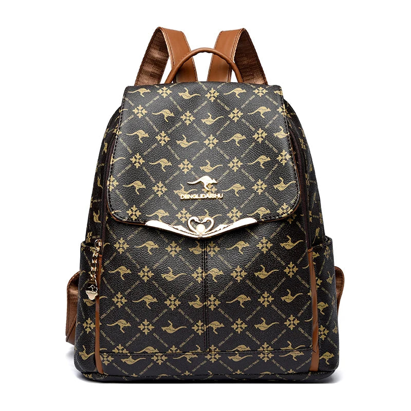 Fashion Student Schoolbag Travelling Bag High Quality PU Leather Classic Flower Backpack Bags Foreign Trade Bag Women Backpack