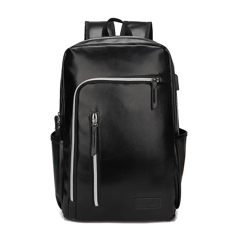 Fashion USB Charging Men's PU Leather Laptop Trendy Man Travel Backpack Large Capacity Student School Bag For Boys