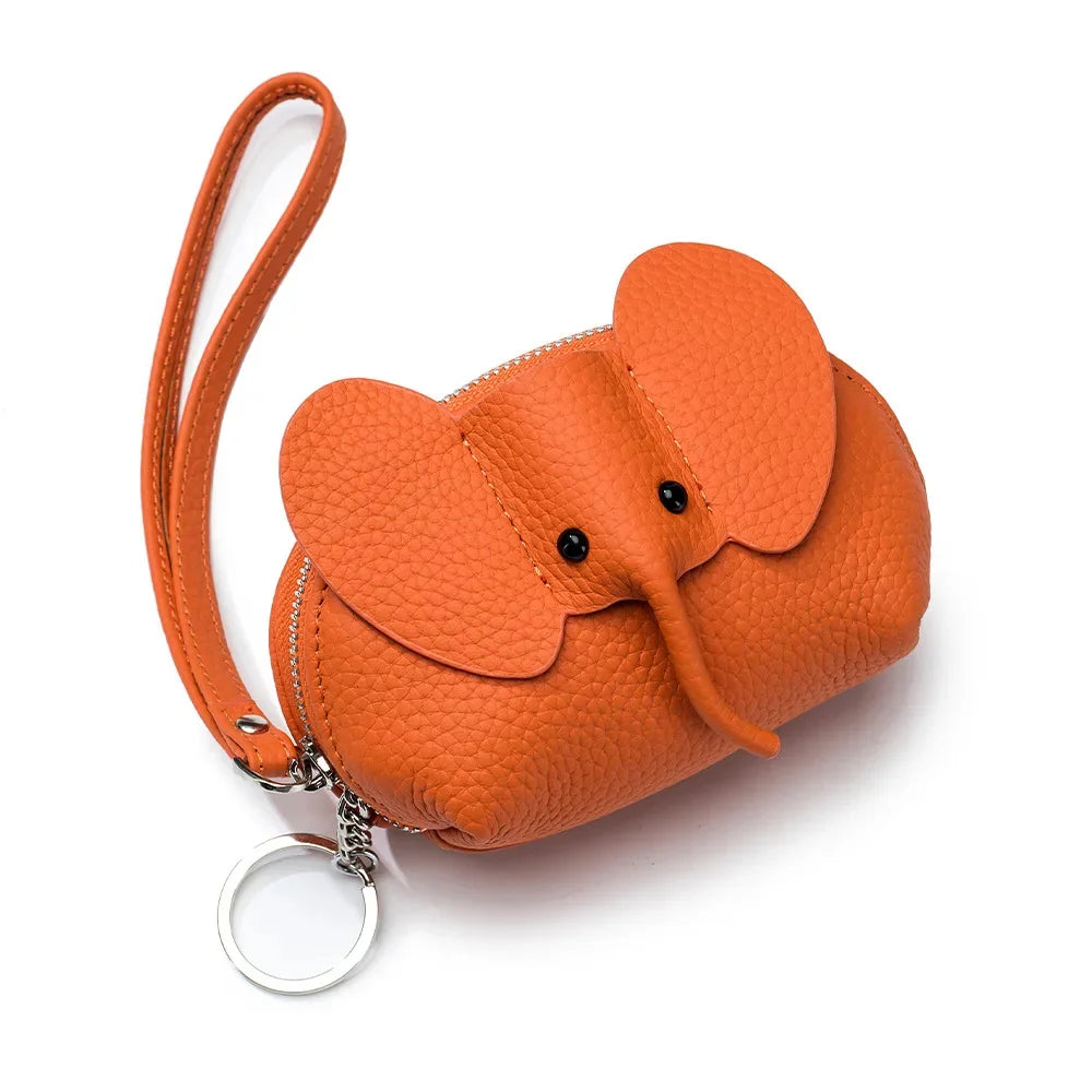 Fashion Wallet for Women Genuine Leather Keychain Small Wallets Kids Cartoon Elephant Mini Change Purses Christmas Gift 2024 New