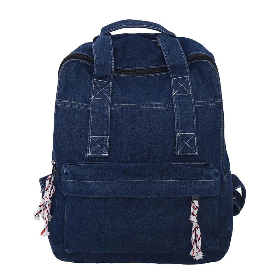 Fashion Waterproof Denim Backpack Women Casual Rucksack Shoulder Bag Nylon Big Capacity School Bag Knapsack