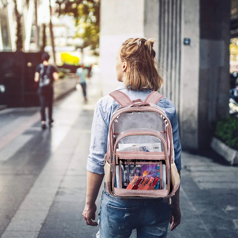 Fashion Women Backpacks Student Girls Transparent Backpacks Multiple Pockets Waterproof Pouch Bags Handbags