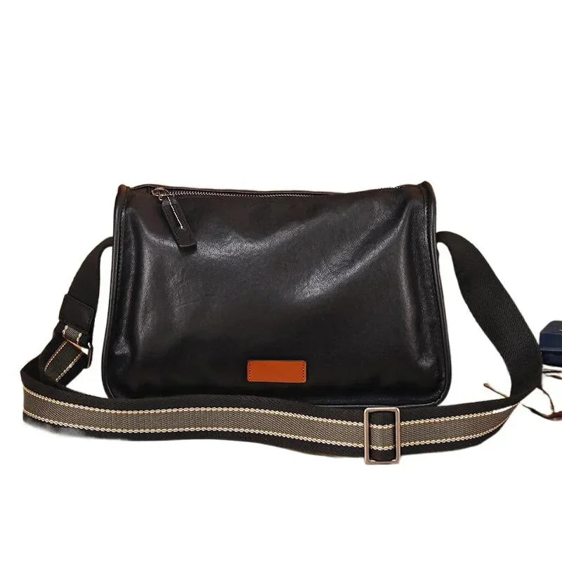 Fashion genuine leather men's large capacity cowhide male shoulder Black trend crossbody bag