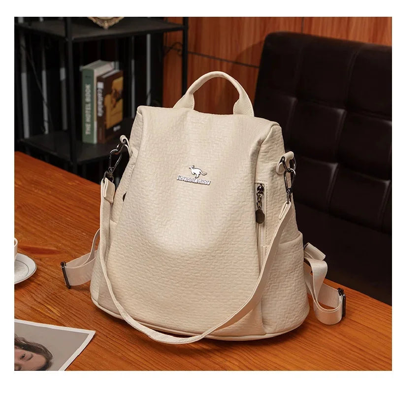 Fashiona Simple Women's Vintage Leather Travel Backpack Waterproof Feminina School Large Capacity Shoulder Bag