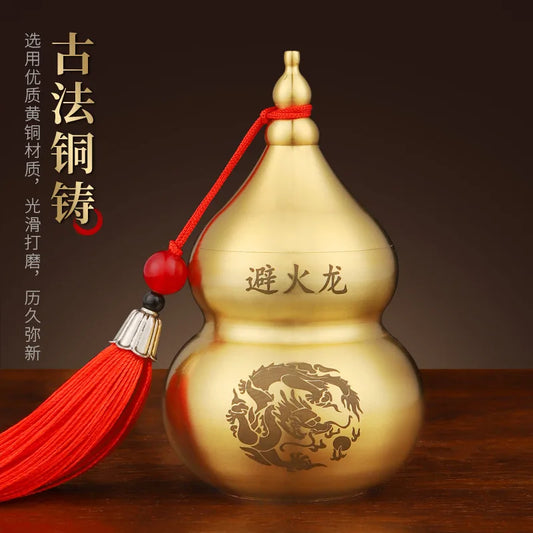 Feng Shui Chinese Brass Wu Lou Gourd, Treasure Statue Home Decoration Table Bookshelf Ornaments, Fortune Protection