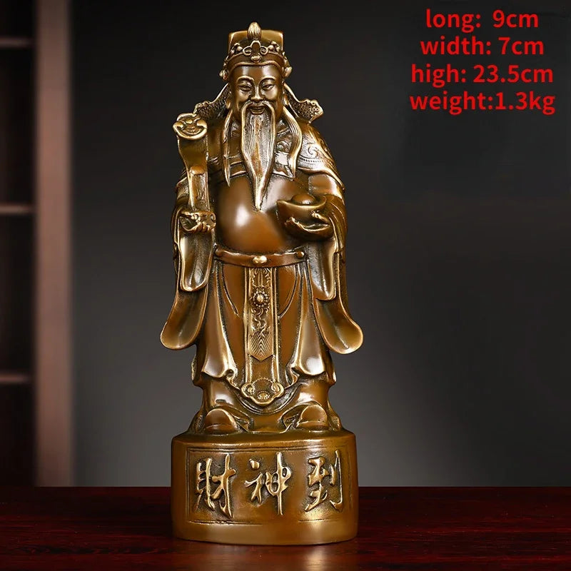 Feng Shui Copper God of Fortune Antique Standing Wen Cai Statue Home Yuan Bao Ruyi Home Living Decoration
