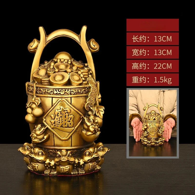 Feng Shui Inviting Wealth Pure Copper Bucket of Gold Ornaments Treasure Bowl Money Jar Yuanbao Ruyi Home Miniatures