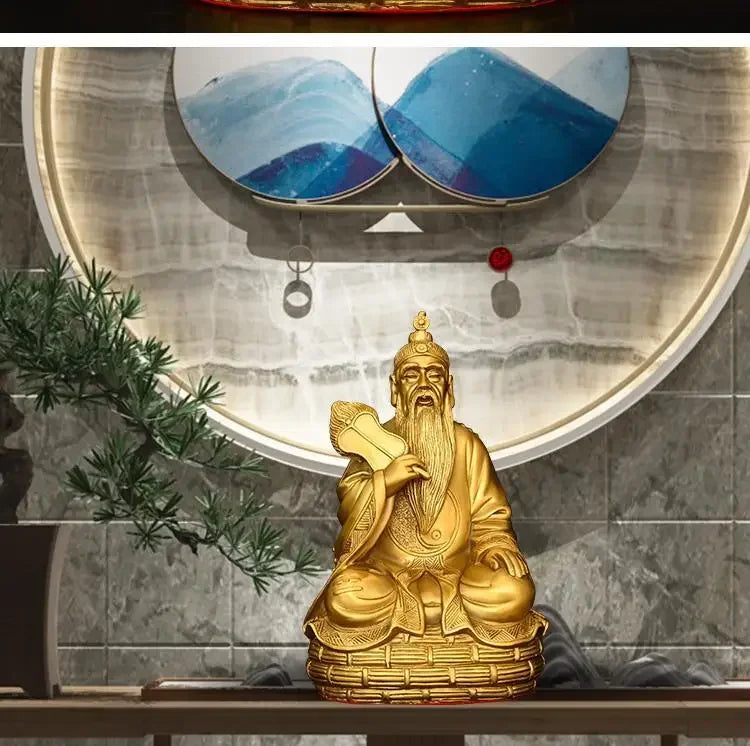 Feng Shui Pure Brass Taishang Laojun Statue Home Offerings Heavenly Zun Laozi Bronze Worship Ancestral Master Statue