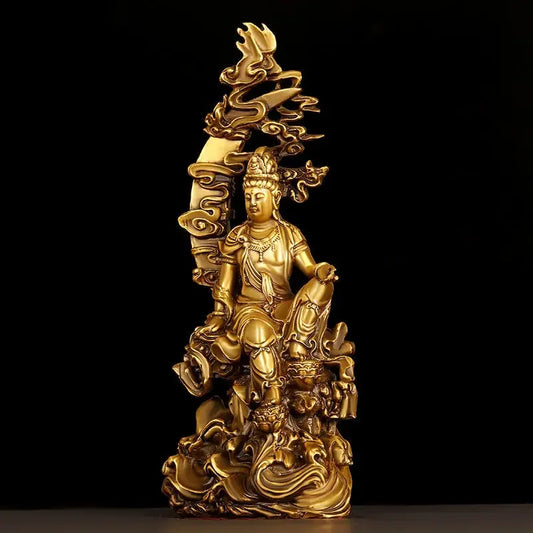 Feng Shui Pure Copper Guanyin Ornaments Bodhisattva Home Office Small Consecrated Buddha Statue Home Living Decor