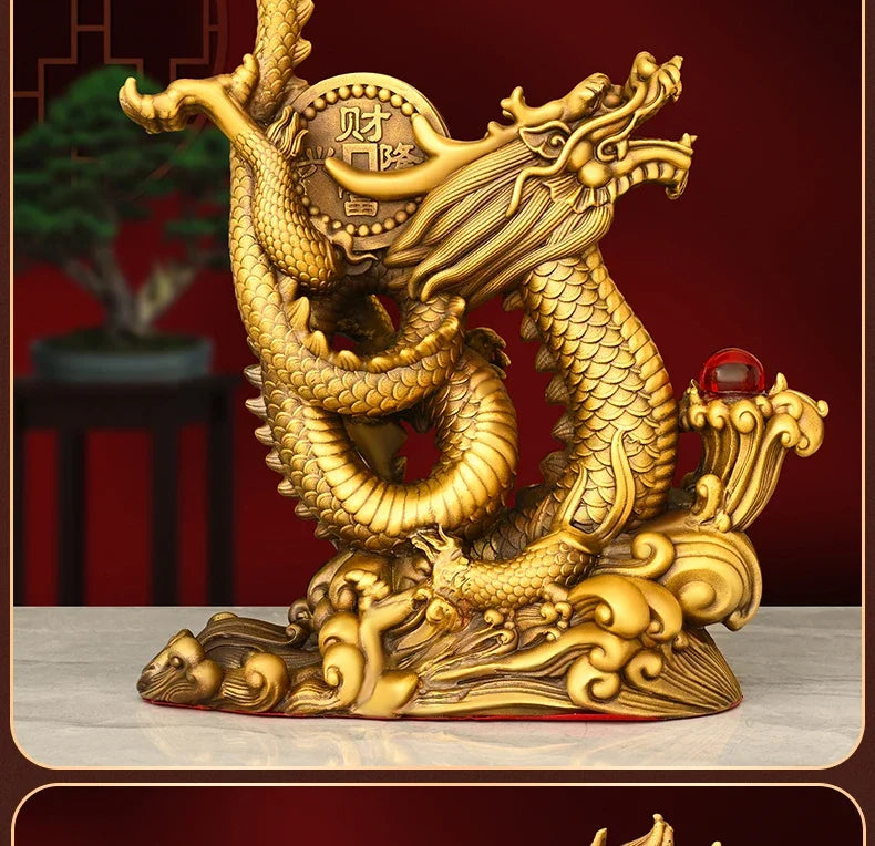 Feng Shui Pure Copper animal Dragon Ornament Home Desktop Decor Five-clawed Dragon Figurines