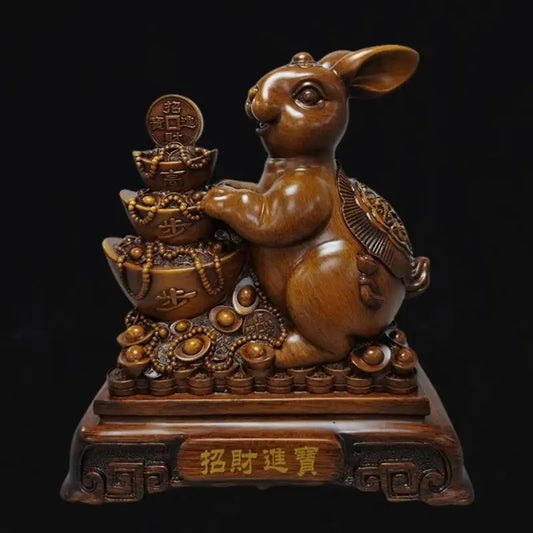 Feng Shui Rabbit Sculpture Figurines Home Decor Resin Animal Statue Ornaments Living Room Office Desk Decoration Crafts Gift Box