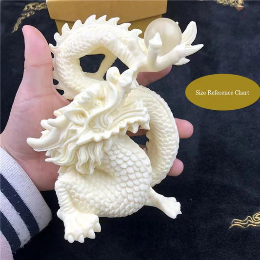 Feng Shui White Dragon Statue, Dragon with Bead Sculpture,Home Living Room, Office Decoration Best Gift in Year of the Dragon