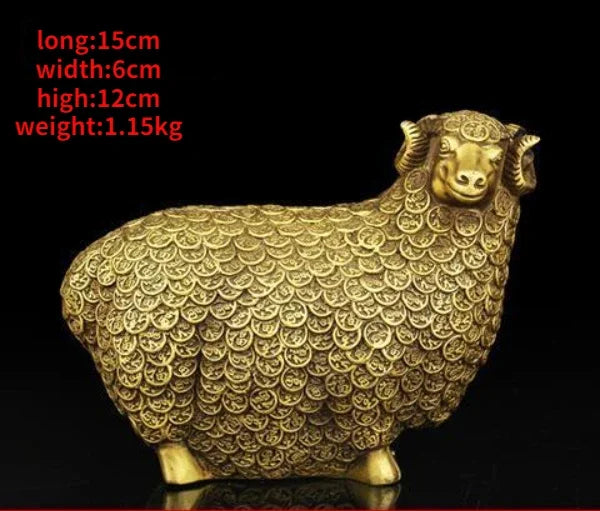 Feng Shui Zodiac Copper lucky Sheep Ornaments Money Treasure Fortune Sheep Crafts Living Room Office Home Decor