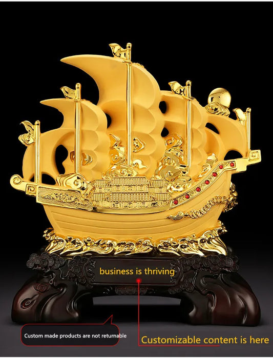 Feng Shui plating giod ship crafts furnishing articles Prosperous home decoration Corporate office mascot statue