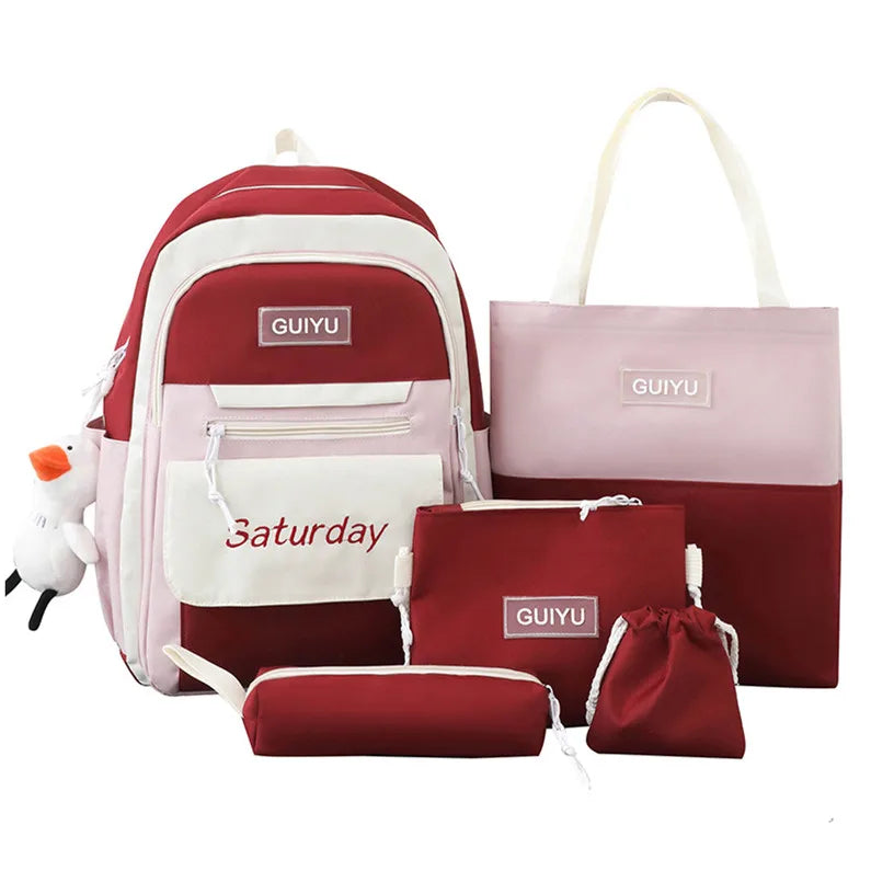 Fengdong 6pcs/set cute school bags for teenage girls handbag shoulder bag pencil bag set children school backpack kids bookbag