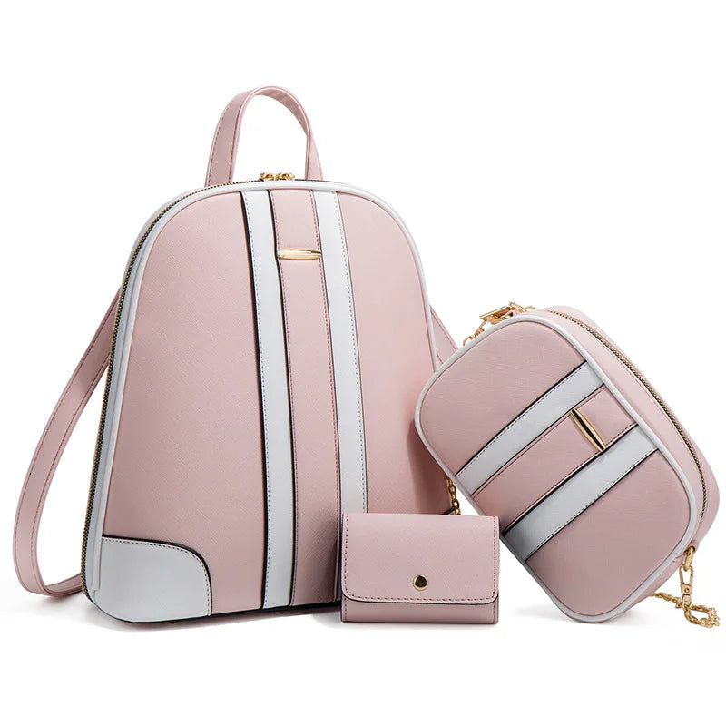 Fengdong fashion PU leather backpack for women brown luxury backpack woman shoulder bag card bag set crossbody bag women gift