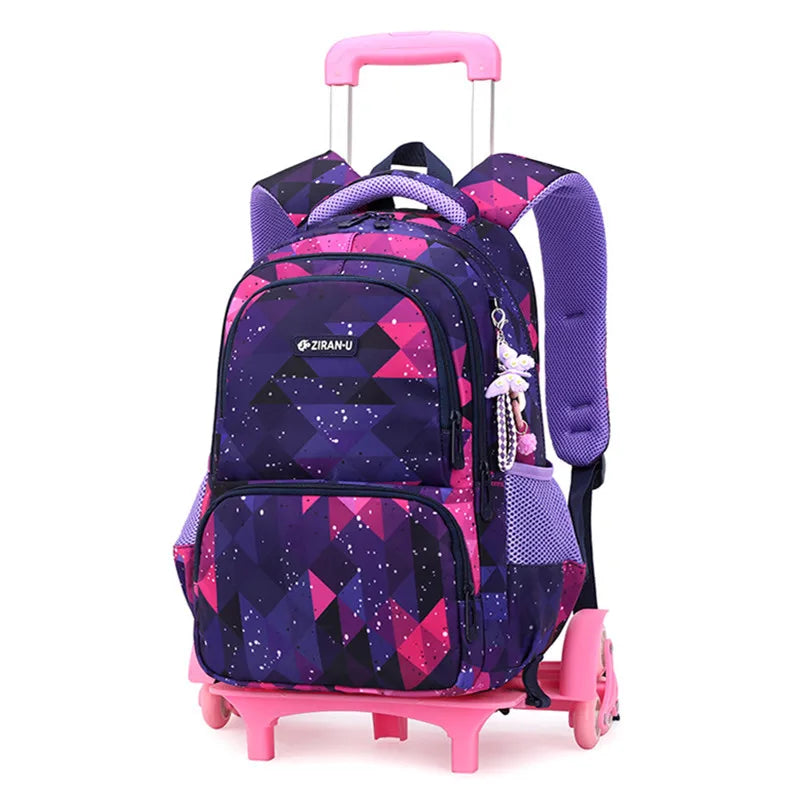 Fengdong girls school backpack with wheels rolling backpacks for students trolley book bag on wheels school bags for kids 6-12Y