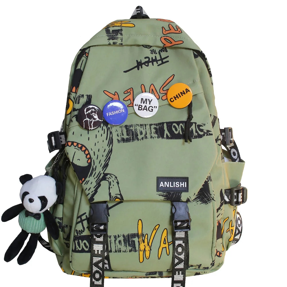 Fengdong school backpack for teenage boys cool school bag college student backpack large capacity schoolbag for boy cute doll