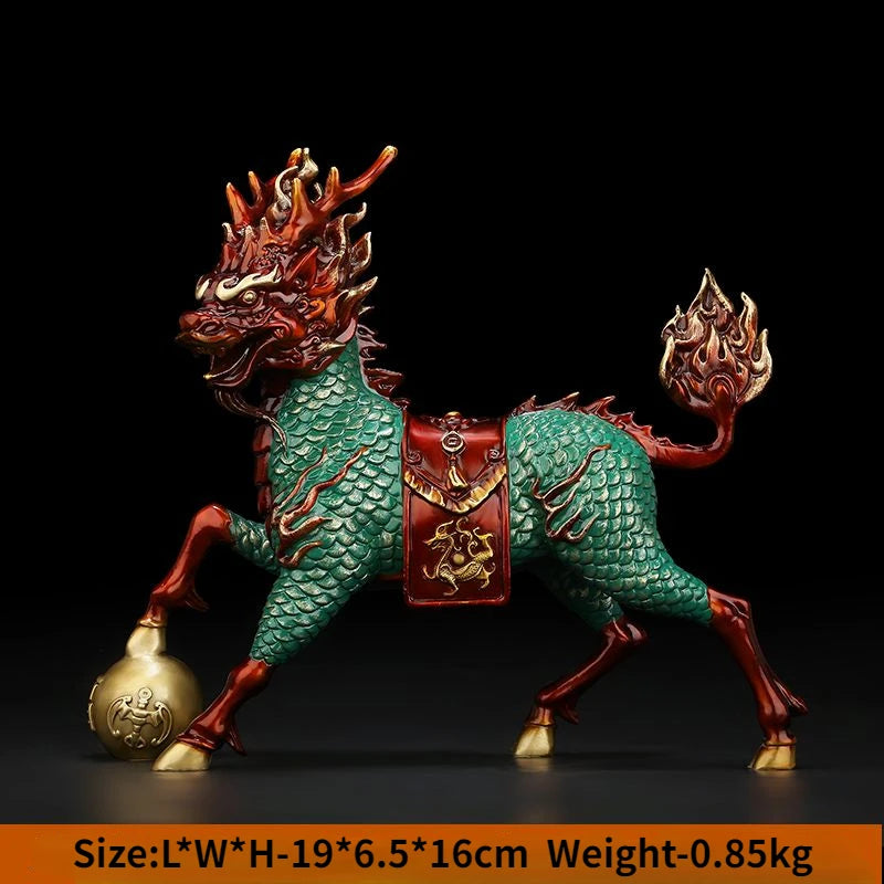 Fengshui All Copper Qilin Ornaments Attract Wealth Divine Beasts Living Room Entrance and Gathering Wealth Decorations