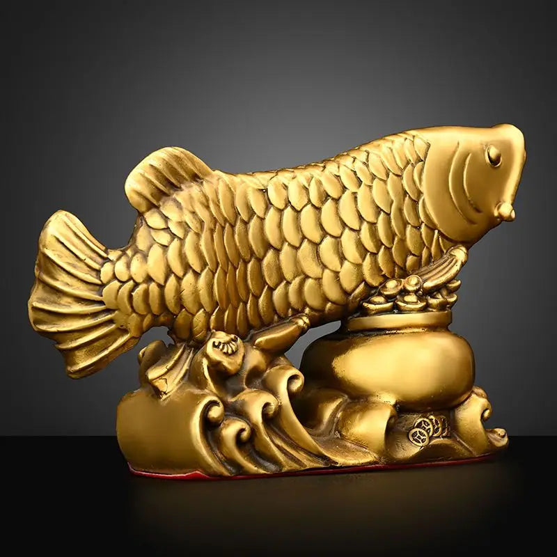 Fengshui Pure Copper Fish Ornament Golden Dragon Fish Treasure Bowl Living Room Office Desk Wealth Mascot Decoration