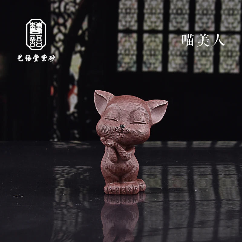 Fine yixing clay tea carve Creative Hand-Brushed Cat Angela Cat Purple Sand Cat Tea Ornaments Tea Set Tea Tray Ornament