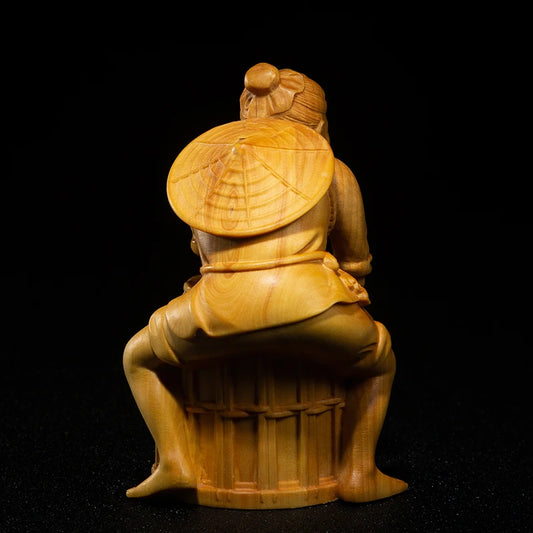 Fisherman Statue Chinese Culture Traditional Crafts Boxwood Carving Creative Wood Home Decoration Character Boutique Ornaments
