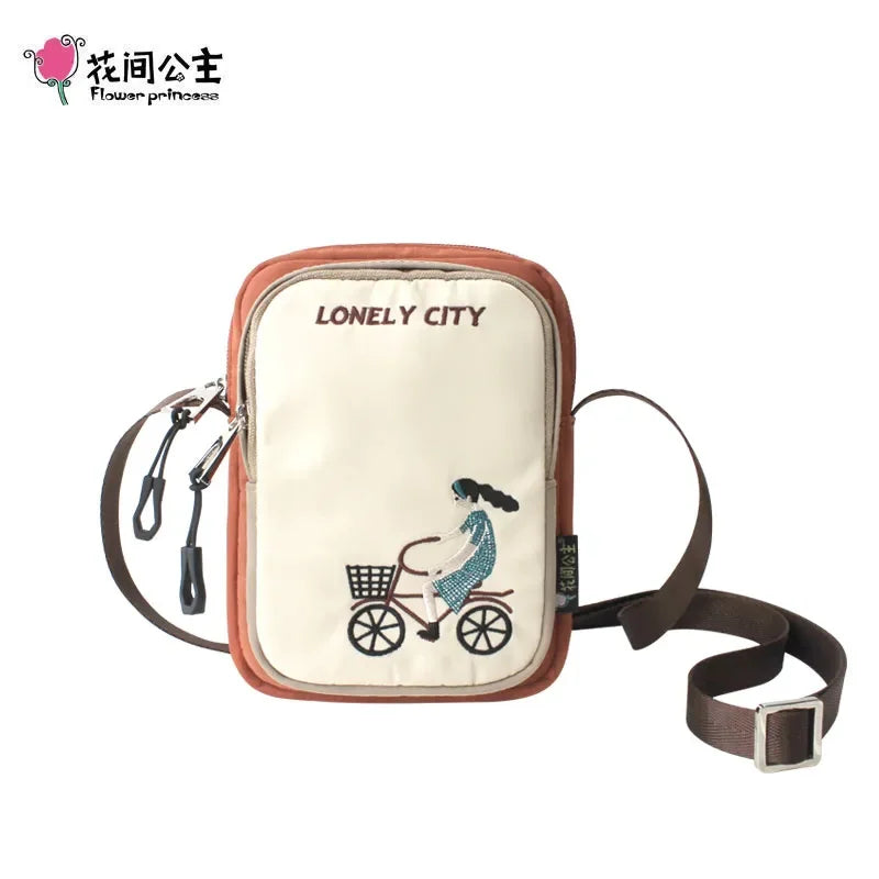 Flower Princess 2024 Summer Nylon Crossbody Small Embroidery Flap s Casual Phone Purse Girl Shoulder Bag