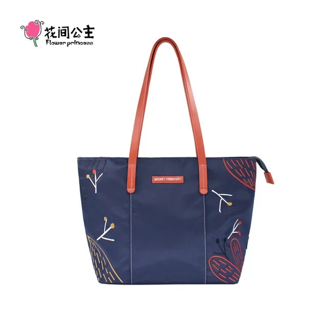 Flower Princess Brand Secret Territory 2024 Women's New Fashion Black Large Big Nylon Cloth Handbag Shoulder Tote Female Bag