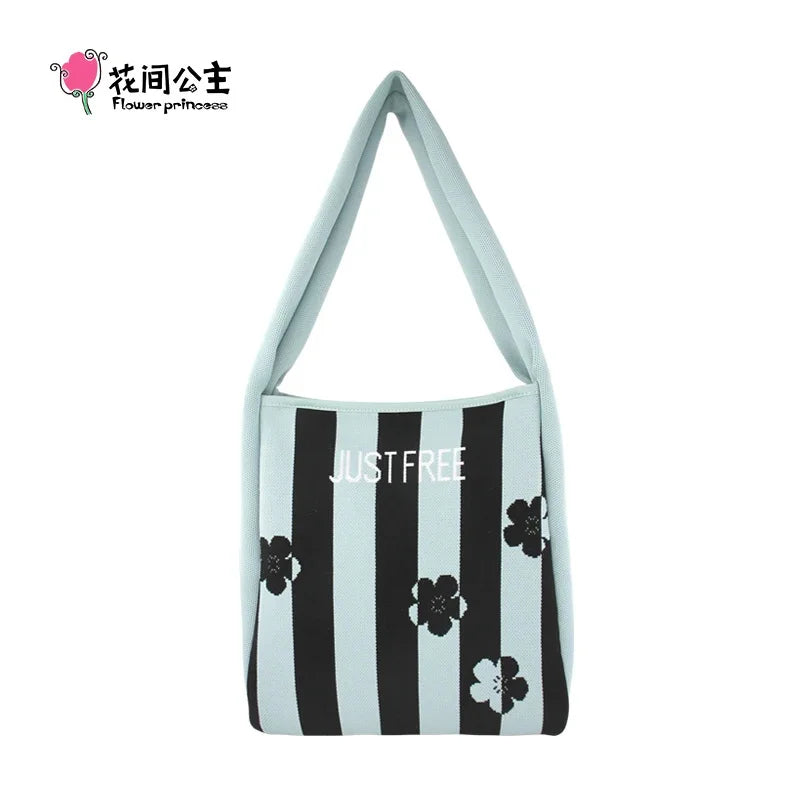 Flower Princess JUST FREE Women's Bag 2024 Trend Knitted Spring Fashion Designer Big Large Shoulder Tote Female Bags for Women