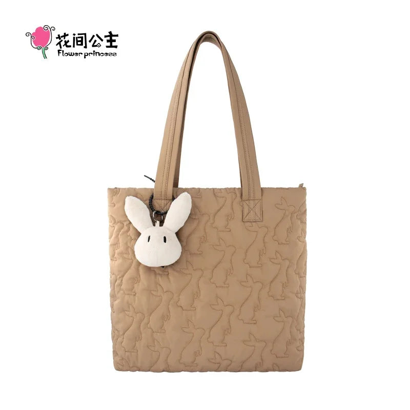 Flower Princess Rabbit Women's Bag New 2024 Trend Fashion Cute Quilted Tote Shoulder Designer Female Big Large Bags for Women