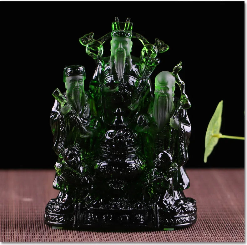 Fortune Wealth Longevity God of Wealth Buddha Statue Coloured Glaze Gift Ornament