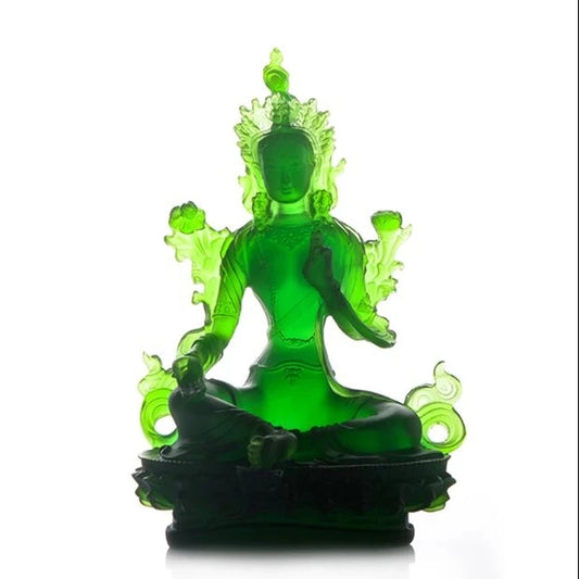 Free Shiping Tibetan Suppliers 12.8cm Resin Keep Safe Green Tara Tantric Sculpture Bodhisattva Efficacious Home Decorate Statue