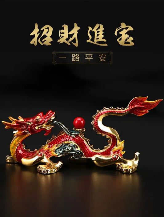 Free ship HOME OFFICE Company SHOP CAR Efficacious Money Drawing thriving business Lucky Royal Dragon FENG SHUI brass statue