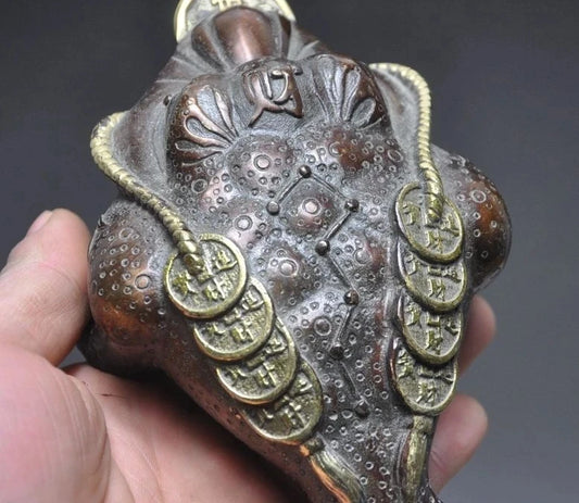 Free shipping 6"old chinese fengshui bronze gilt wealth money coin Toad Bufo Frog lucky statue