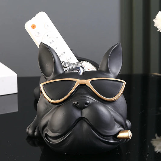 French Bulldog Statue Piggy Bank Dog Ornament Resin Animal Sculpture Jewellery Key Remote Control Storage Box Home Decor Gifts