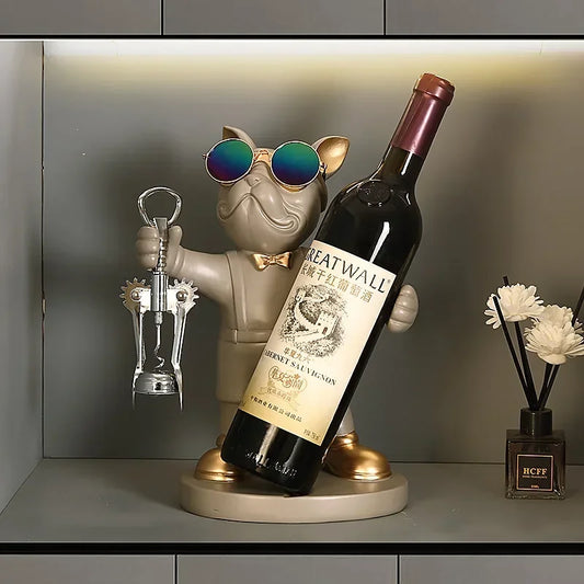 French Bulldog Wine Rack Decoration Wine Holder Dog Butler Bottle Seat Design Statue Table Resin Decoration Sculpture