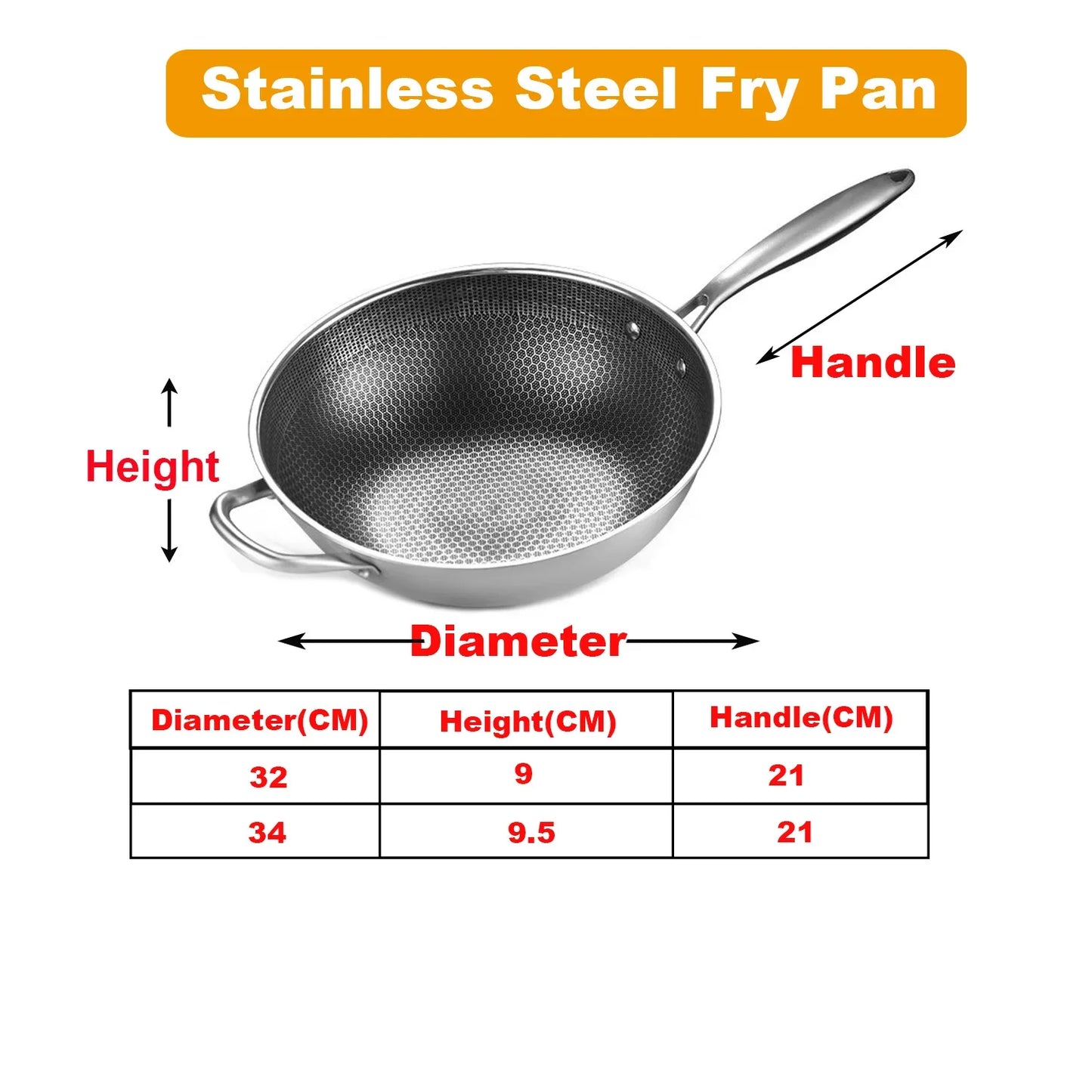 Frying Pan Stainless Steel Wok with Stay-Cool Handle Dishwasher Oven Safe