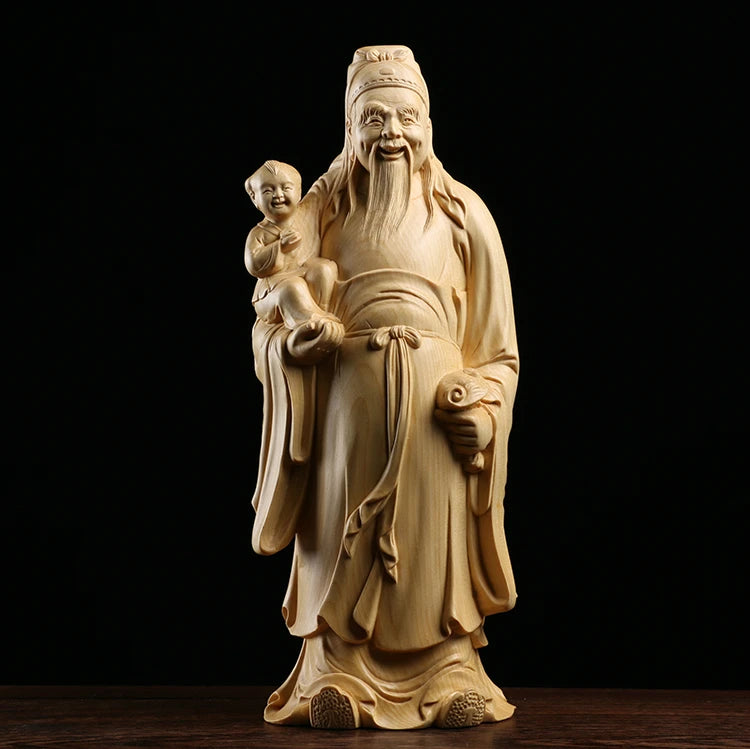 Fu Lu Shou Solid Wood Carving 3 Stars Gods Home Decor