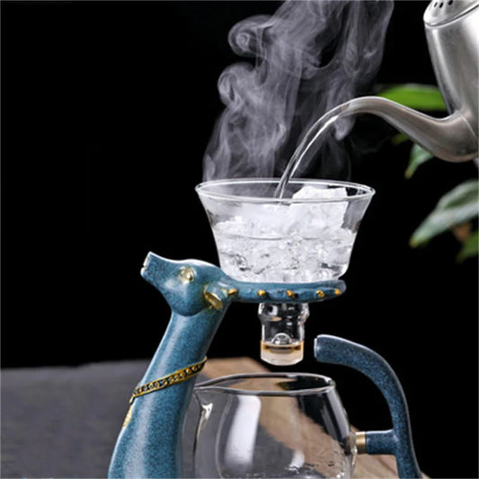 Full Automatic Creative Deer Glass Teapot Heat-resistant Infuser Tea Turkish Drip Pot 220V Heating Base For Tea Coffee Make