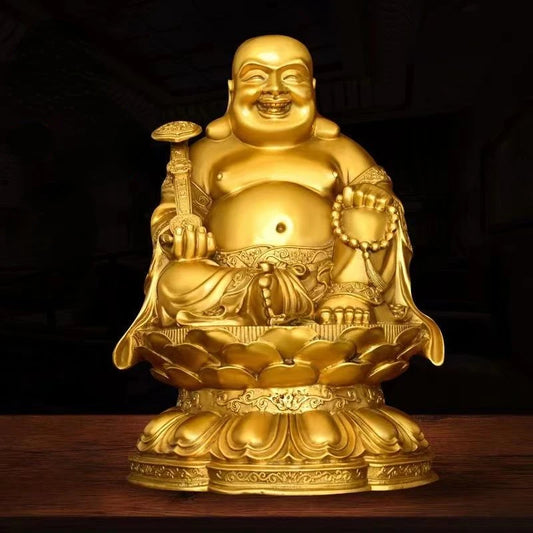 Full Copper Maitreya Ornament Big Belly Laughing Buddha Attracting Wealth Household Offerings Statue Sculptures