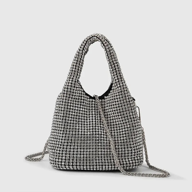 Full Diamond Bucket Bag Women's 2024 Summer Korean Style Dinner Handbag Temperament Versatile Wrist Bag Crossbody Bag