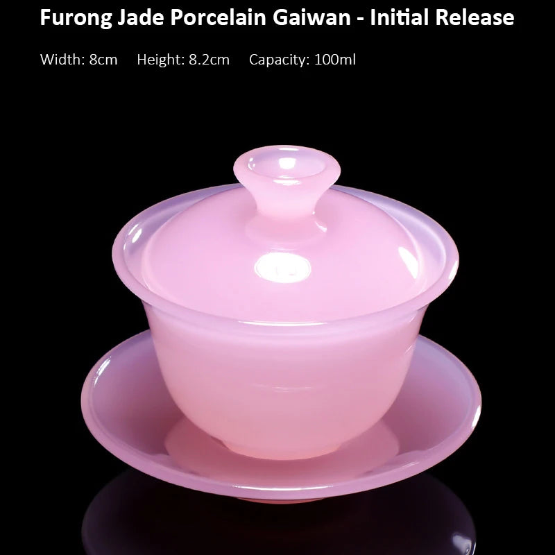 Furong Jade Porcelain Gaiwan - Initial Release Small Capacity Sancai Tea Tureen Pink Mini Cover Bowl Glazed Stone Tea Set