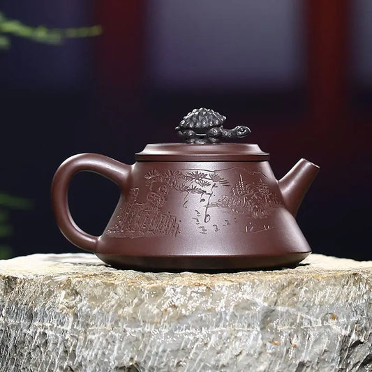 Fushou Xiangrui Drink Shipiao Teapot Raw Ore Purple Clay Carved Purple Clay Pot Sketch Pot Wholesale Factory Direct Sales Rain M