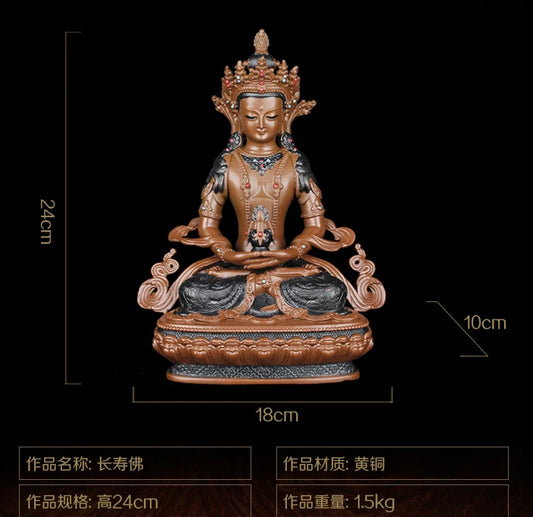 GOOD 24 cm # High grade Buddha figure HOME hall TOP efficacious Protection Buddhism Amitayus bronze buddha figure statue