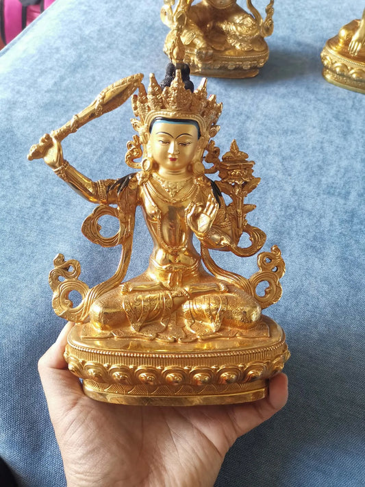 GOOD Bodhisattva Manjusri Guanyin Buddha statue Buddhism temple HOME gilded copper Buddha statue bless safe health good luck