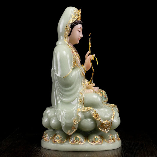 GOOD Buddhist high grade Guan yin bodhisattva Buddha jade gilding Sculpture statue Home SHOP efficacious Talisman Mascot 30CM