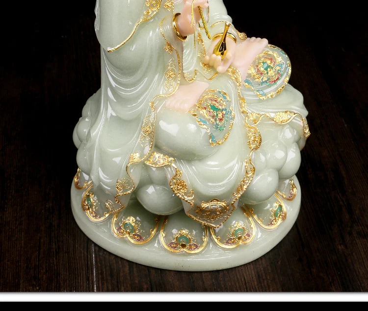 GOOD Buddhist high grade Guan yin bodhisattva Buddha jade gilding Sculpture statue Home SHOP efficacious Talisman Mascot 30CM