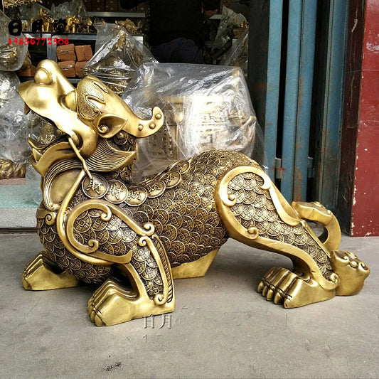 GOOD # HOME House Shop hall lobby thriving business money efficacious mascot talisman Mythical dragon PI XIU brass statue 38CM